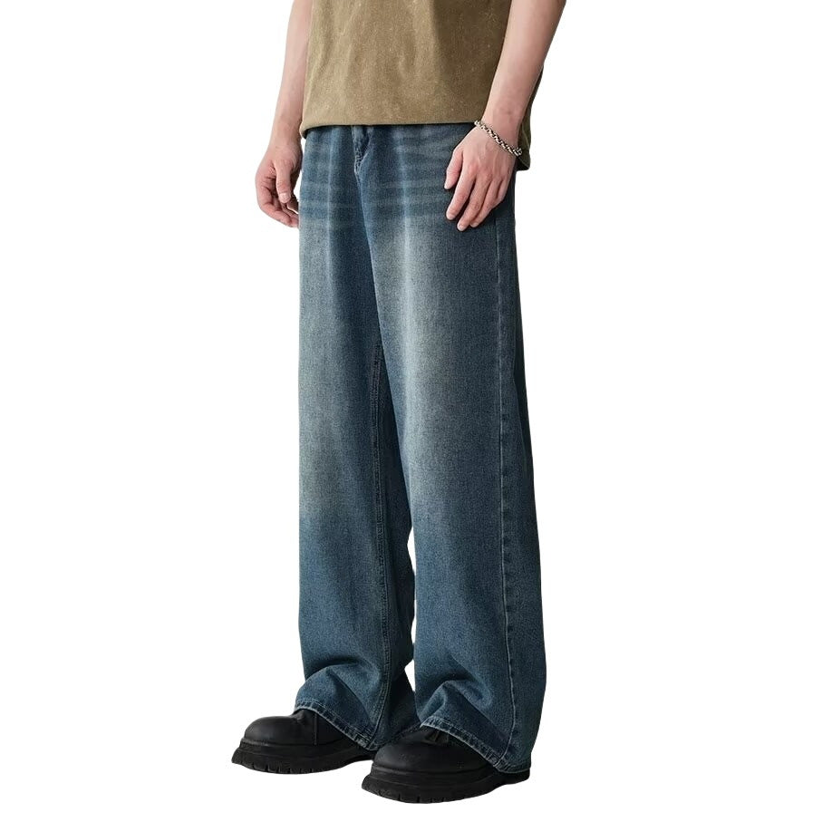 Mens Straight-Leg Relaxed-Fit Vintage Blue Denim Jeans In American Style - VEX CLUB HOUSE