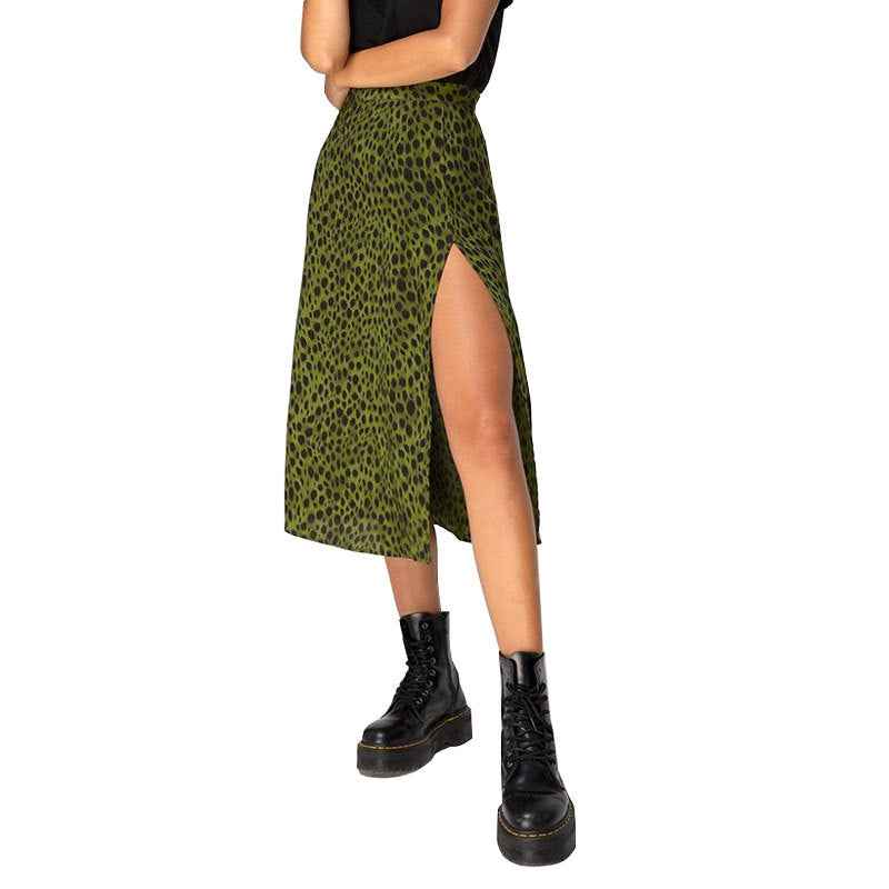 European And American Leopard Print Long Skirt High Waist Slit Hip Skirt - VEX CLUB HOUSE