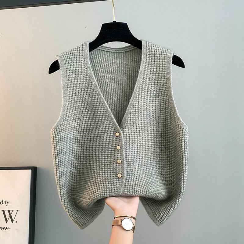 High Sense Classic Style Women's Clothing V-neck Knitted Cardigan Vest Vest Sweater - VEX CLUB HOUSE