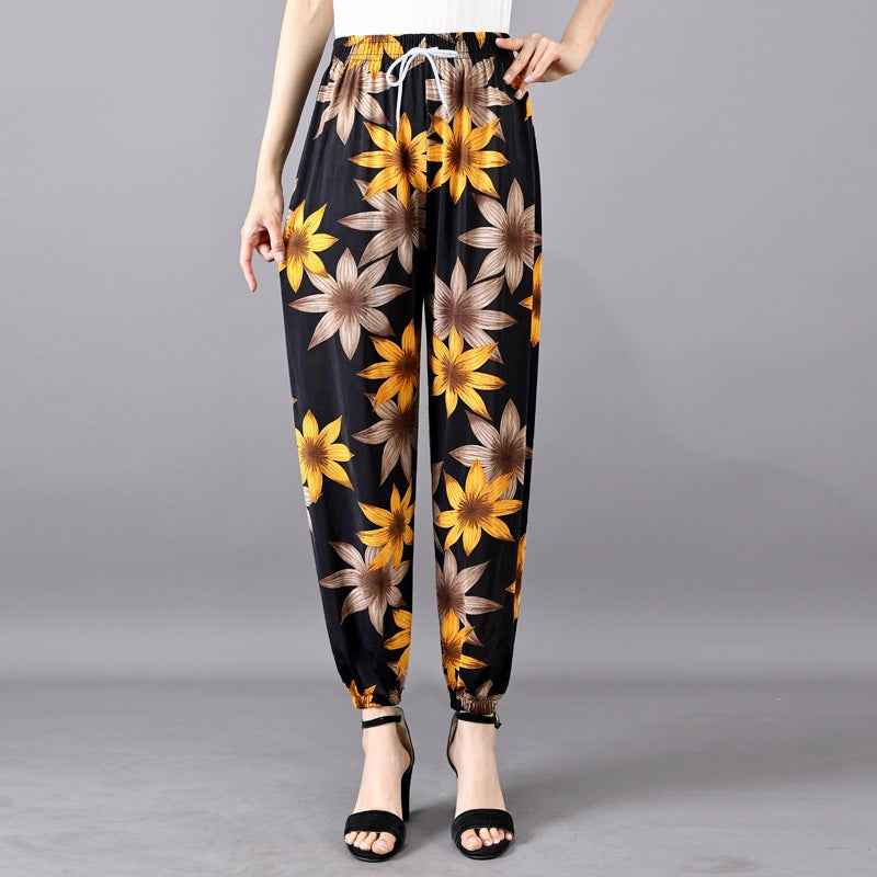 Women's Plus-sized Ice Silk Elastic Pants Cropped Straight - VEX CLUB HOUSE