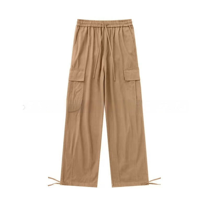 Loose Fitting Casual Straight Leg Cargo Pants With Multiple Pockets And A Drawstring Waist - VEX CLUB HOUSE