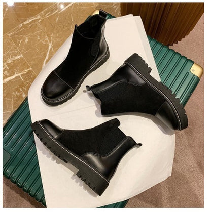 British style black platform stretch boots - VEX CLUB HOUSE