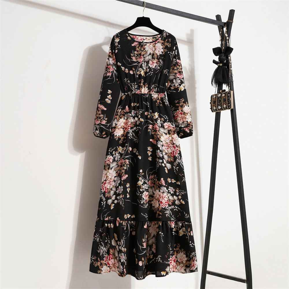 Womens Versatile Round-neck Floral Chiffon Dress - VEX CLUB HOUSE