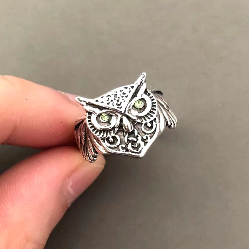 Plain Silver Retro Blue Glasses Owl Jewelry Ring Men And Women Design Owl Ring V E X C L U B H O U S E