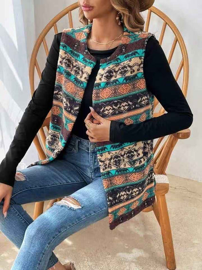 Women's Printed Double-sided Plush Buttonless Cardigan - VEX CLUB HOUSE