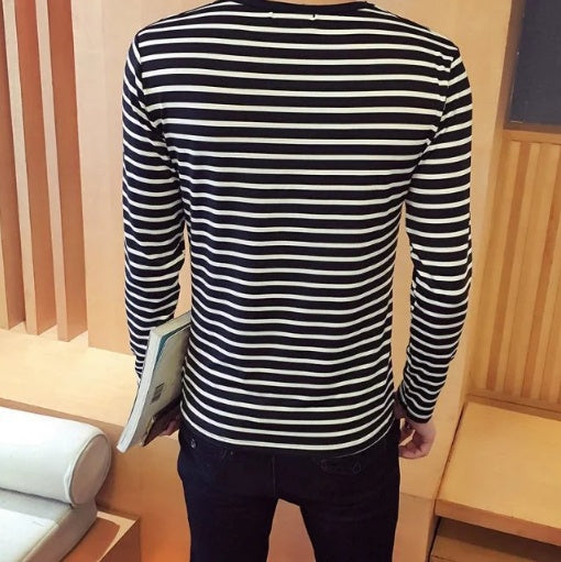Black White Striped T-shirt Unisex Loose Oversize Extra Long Sleeve - VEX CLUB HOUSE
