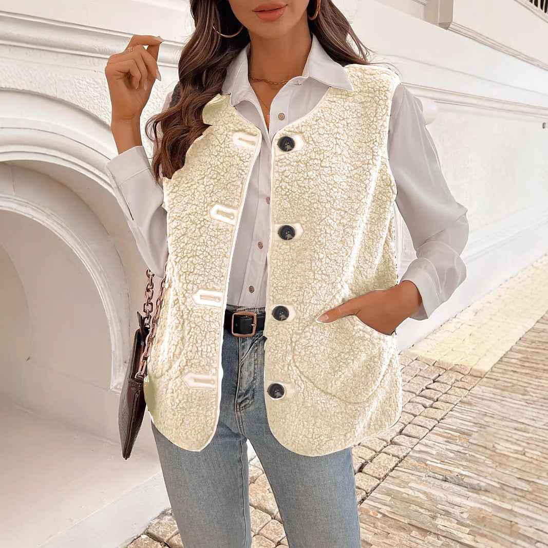 Fur Integrated Composite Loose Korean Outerwear Sleeveless Vest - VEX CLUB HOUSE
