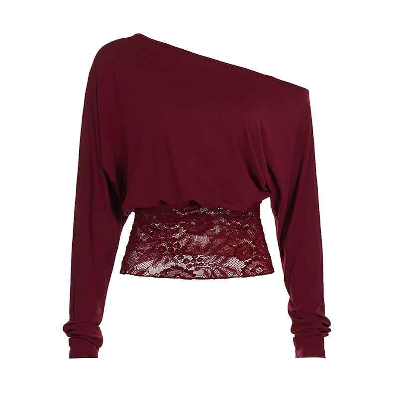Womens Sexy Off-Shoulder Cropped Top With Hollowed-Out Lace Panels - VEX CLUB HOUSE