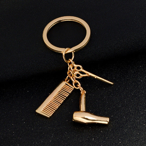 European and American jewelry fashion hairdresser hairdressing tools gold and silver alloy men and women gift key chain wholesale V E X C L U B H O U S E