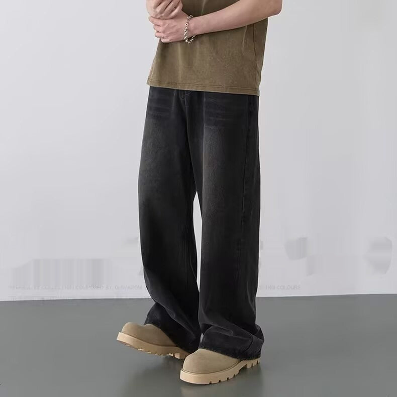 Mens Straight-Leg Relaxed-Fit Vintage Blue Denim Jeans In American Style - VEX CLUB HOUSE