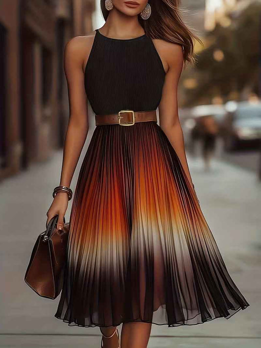 Stylish And Elegant Sleeveless Womens Pleated A-line Dress With A Gradient Hem - VEX CLUB HOUSE