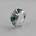 Plain Silver Retro Blue Glasses Owl Jewelry Ring Men And Women Design Owl Ring V E X C L U B H O U S E