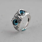Plain Silver Retro Blue Glasses Owl Jewelry Ring Men And Women Design Owl Ring V E X C L U B H O U S E