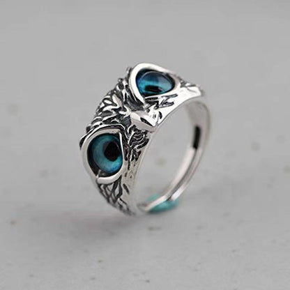 Plain Silver Retro Blue Glasses Owl Jewelry Ring Men And Women Design Owl Ring V E X C L U B H O U S E