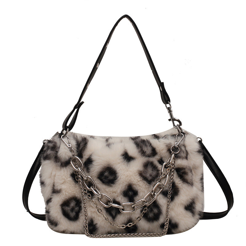 Winter Plush Bags Chain Shoulder Bag Women Flowers Print Handbags - VEX CLUB HOUSE