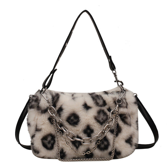 Winter Plush Bags Chain Shoulder Bag Women Flowers Print Handbags - VEX CLUB HOUSE