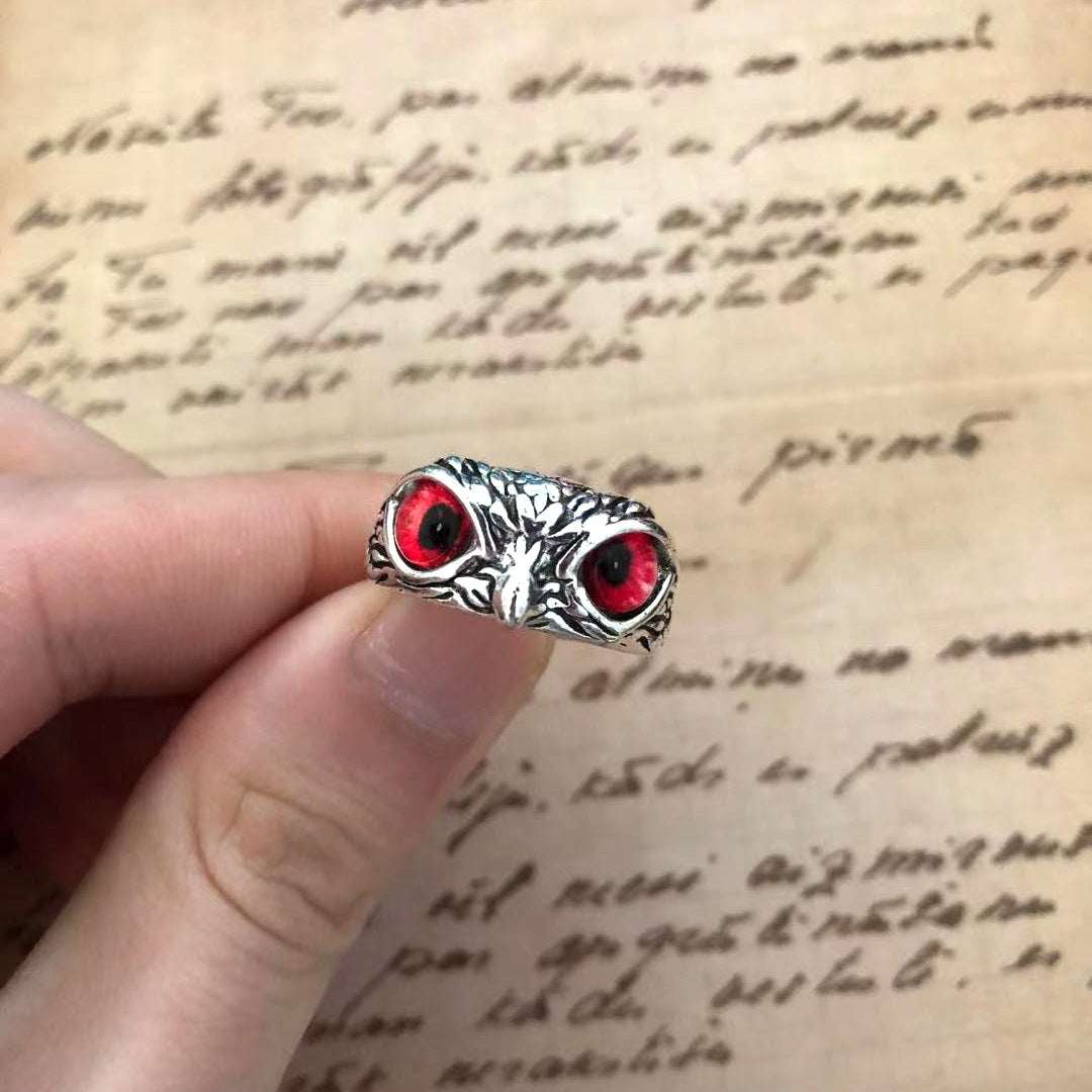 Plain Silver Retro Blue Glasses Owl Jewelry Ring Men And Women Design Owl Ring V E X C L U B H O U S E