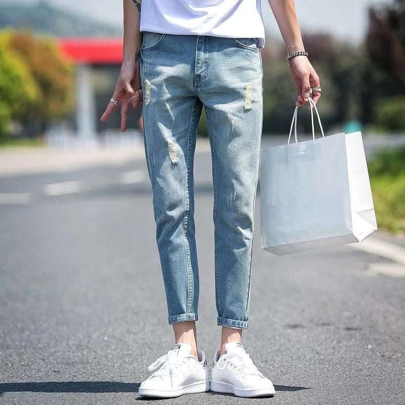 Men's ripped jeans cropped trousers - VEX CLUB HOUSE