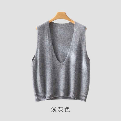 Elegant Deep V-neck Pure Wool Versatile Layered Knit Vest - VEX CLUB HOUSE