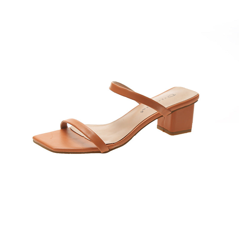 Fish Mouth One Word Sandals And Slippers Women Fashion Square Toe Mid-heel Thick Heel Open Toe Women's Shoes - VEX CLUB HOUSE