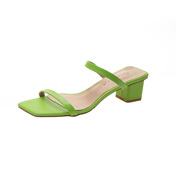 Fish Mouth One Word Sandals And Slippers Women Fashion Square Toe Mid-heel Thick Heel Open Toe Women's Shoes - VEX CLUB HOUSE