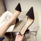 High Heels Summer Transparent Korean Fashion Sll-match Pointed Thick With Half-drag Outer Slippers - VEX CLUB HOUSE