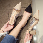 High Heels Summer Transparent Korean Fashion Sll-match Pointed Thick With Half-drag Outer Slippers - VEX CLUB HOUSE