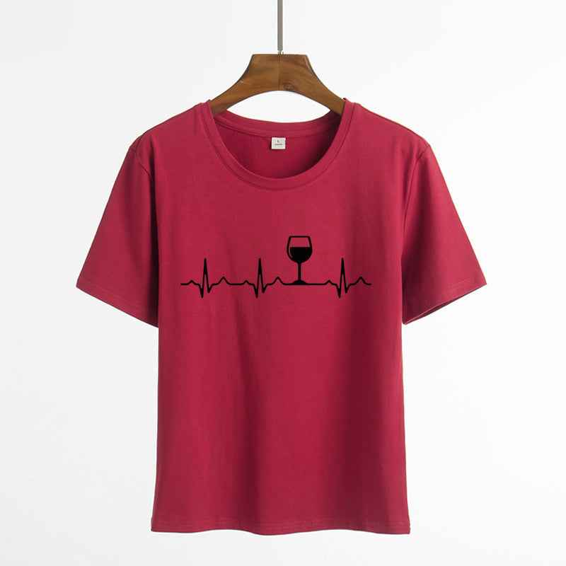 Women's Printed Round Neck Short Sleeve T-shirt Blouse - VEX CLUB HOUSE