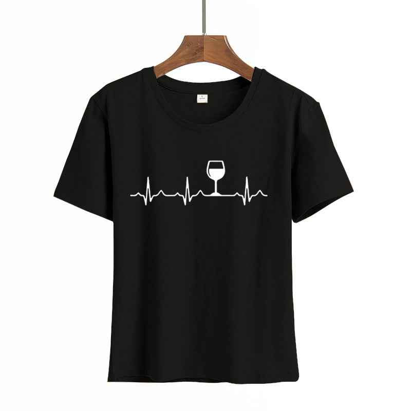 Women's Printed Round Neck Short Sleeve T-shirt Blouse - VEX CLUB HOUSE
