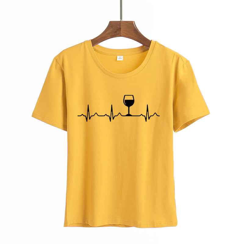 Women's Printed Round Neck Short Sleeve T-shirt Blouse - VEX CLUB HOUSE