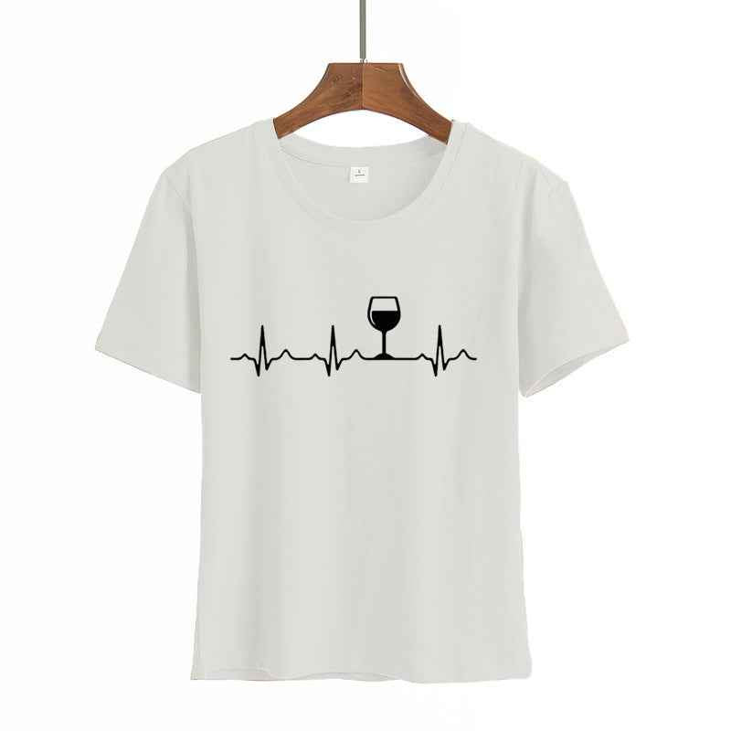 Women's Printed Round Neck Short Sleeve T-shirt Blouse - VEX CLUB HOUSE