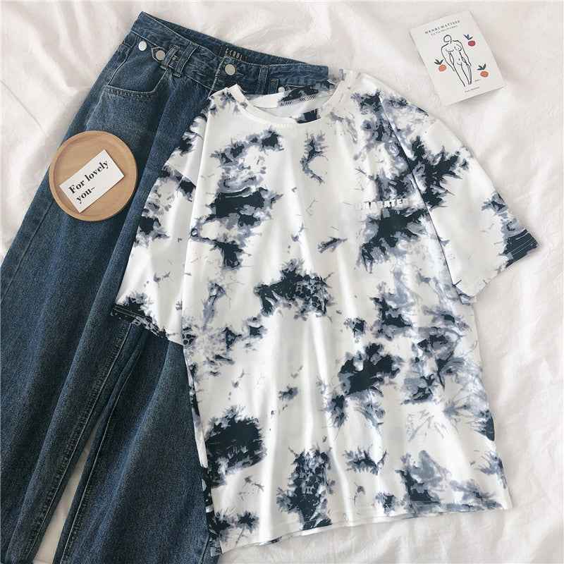 Tie-Dye Printed Short-Sleeved T-Shirt Female Harajuku Style Personality - VEX CLUB HOUSE