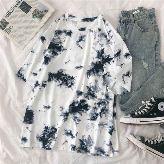 Tie-Dye Printed Short-Sleeved T-Shirt Female Harajuku Style Personality - VEX CLUB HOUSE