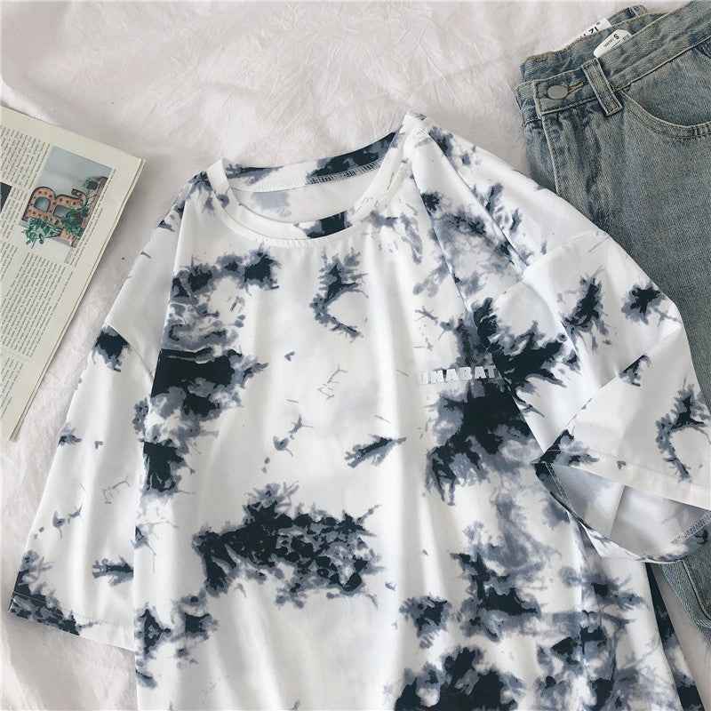Tie-Dye Printed Short-Sleeved T-Shirt Female Harajuku Style Personality - VEX CLUB HOUSE