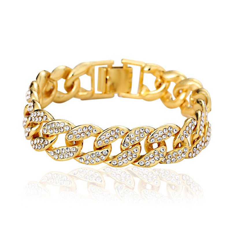 Cuban Thick Link Chain Bracelet Punk Luxury Crystal Bracelets for Women Men Jewelry Gold Color Rhinestone Bangles Bling New V E X C L U B H O U S E