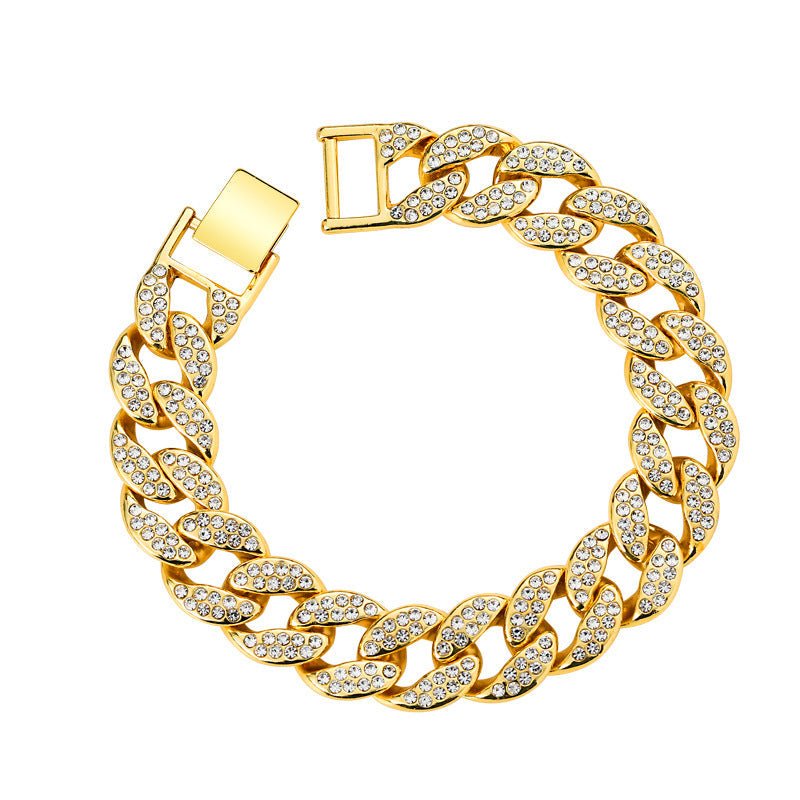 Cuban Thick Link Chain Bracelet Punk Luxury Crystal Bracelets for Women Men Jewelry Gold Color Rhinestone Bangles Bling New V E X C L U B H O U S E