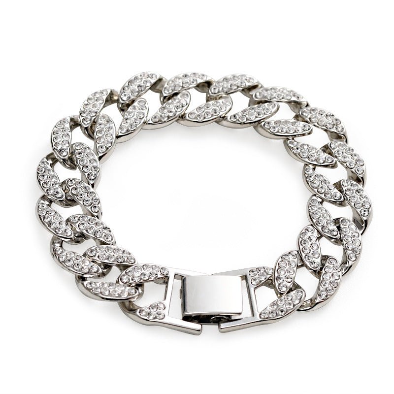 Cuban Thick Link Chain Bracelet Punk Luxury Crystal Bracelets for Women Men Jewelry Gold Color Rhinestone Bangles Bling New V E X C L U B H O U S E