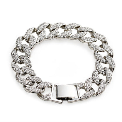 Cuban Thick Link Chain Bracelet Punk Luxury Crystal Bracelets for Women Men Jewelry Gold Color Rhinestone Bangles Bling New V E X C L U B H O U S E