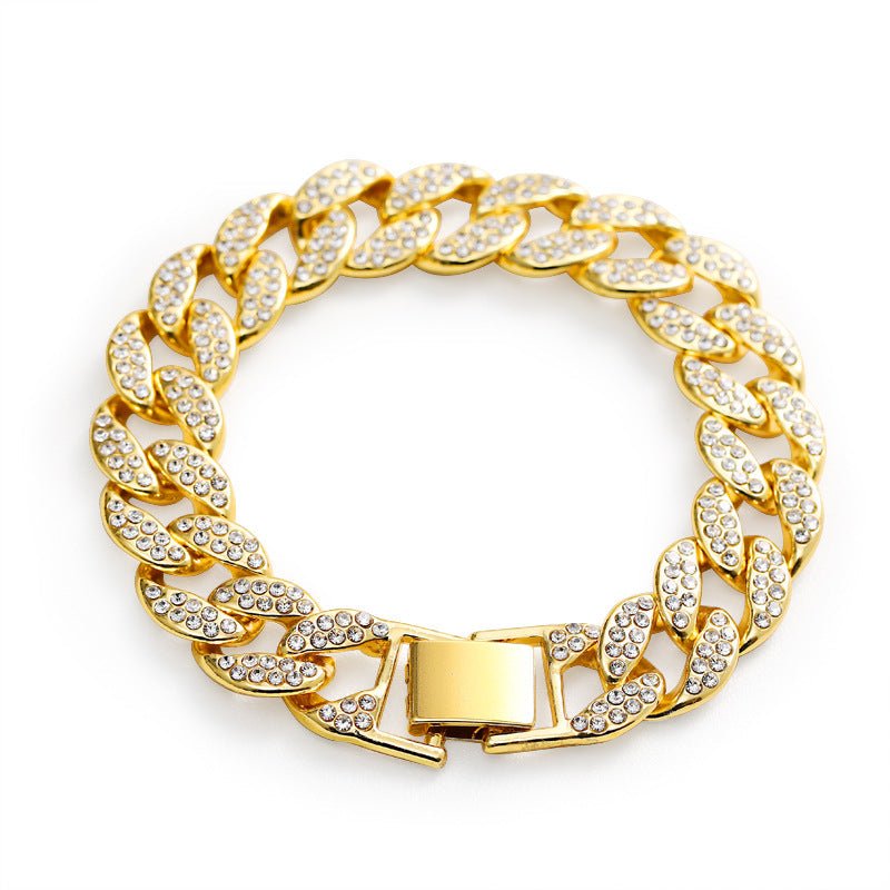 Cuban Thick Link Chain Bracelet Punk Luxury Crystal Bracelets for Women Men Jewelry Gold Color Rhinestone Bangles Bling New V E X C L U B H O U S E