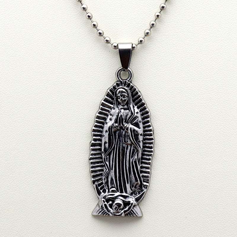 Virgin Mary Prayer Long Men Necklaces Pendants Chain Punk for Boyfriend Male Stainless Steel Jewelry Creativity Gift Wholesale V E X C L U B H O U S E
