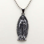 Virgin Mary Prayer Long Men Necklaces Pendants Chain Punk for Boyfriend Male Stainless Steel Jewelry Creativity Gift Wholesale V E X C L U B H O U S E