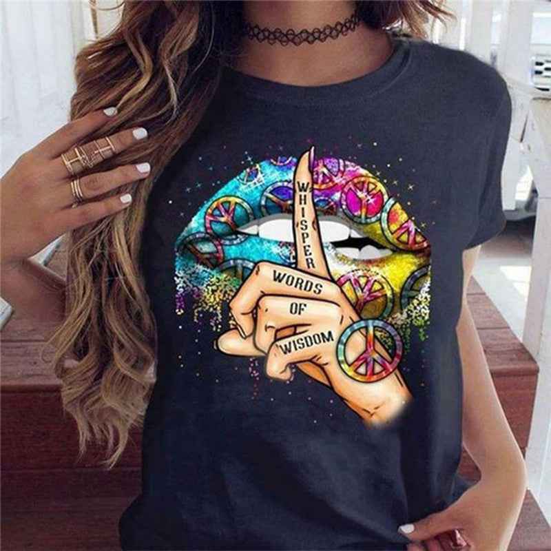 Shut Up Gesture Lips Short Sleeve T-shirt No Letters - VEX CLUB HOUSE