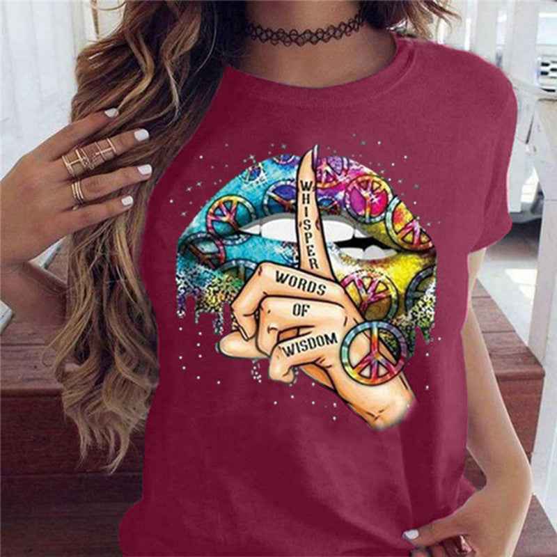 Shut Up Gesture Lips Short Sleeve T-shirt No Letters - VEX CLUB HOUSE