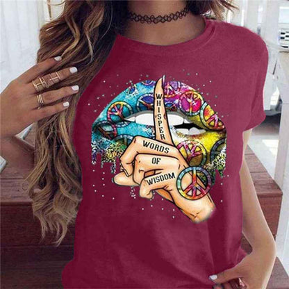 Shut Up Gesture Lips Short Sleeve T-shirt No Letters - VEX CLUB HOUSE