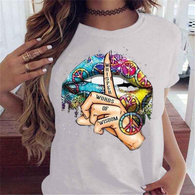 Shut Up Gesture Lips Short Sleeve T-shirt No Letters - VEX CLUB HOUSE