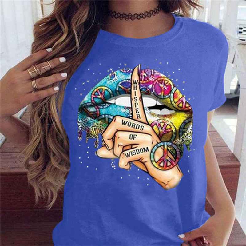 Shut Up Gesture Lips Short Sleeve T-shirt No Letters - VEX CLUB HOUSE