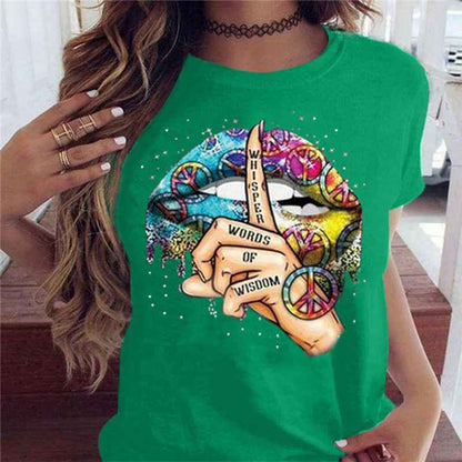 Shut Up Gesture Lips Short Sleeve T-shirt No Letters - VEX CLUB HOUSE