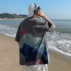 Summer Ins Super Fire Snow Mountain Print Short-Sleeved T-Shirt Male Tide Brand Street Hip-Hop Half-Sleeved Tee - VEX CLUB HOUSE
