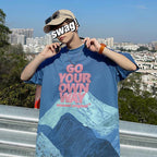 Summer Ins Super Fire Snow Mountain Print Short-Sleeved T-Shirt Male Tide Brand Street Hip-Hop Half-Sleeved Tee - VEX CLUB HOUSE