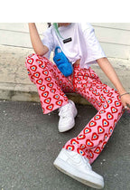 Heart Shaped Print High Rise Wide Leg Trousers - VEX CLUB HOUSE